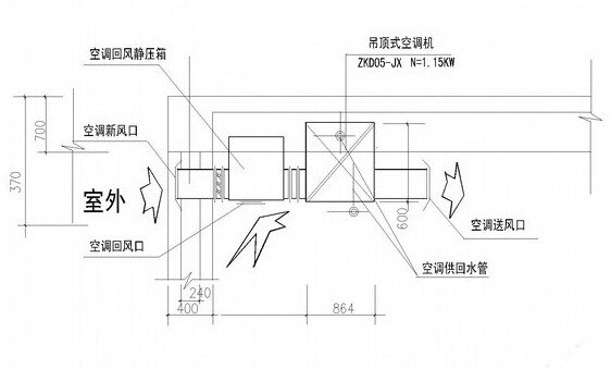 kd(x)吊顶式新风机组fp25×2d    安装示意图