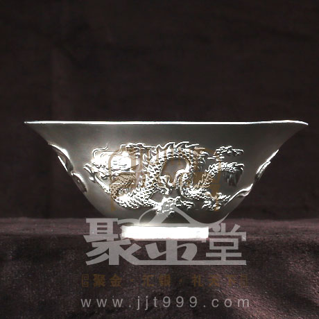 上海聚金堂贵金属纪念章定制-纯银双龙银碗