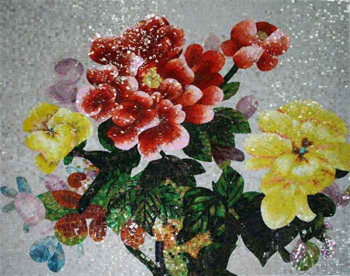 玻璃马赛克拼画-牡丹花