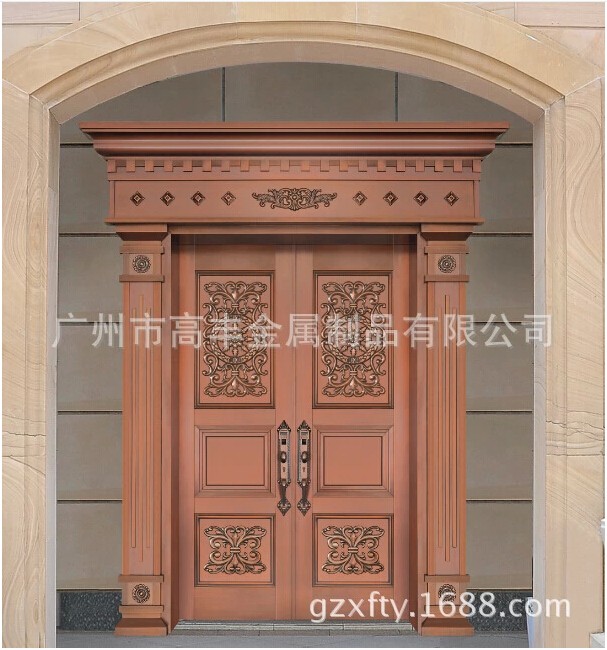 广东酒店铜门、铜雕花门、铜锻打门