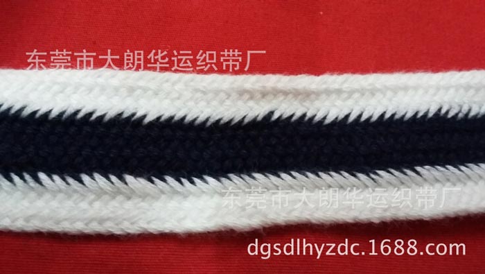 【东莞 大朗 工厂】 2.5CM棉黑色间白色扁带