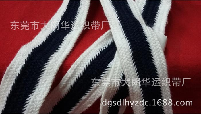 【东莞 大朗 工厂】 2.5CM棉黑色间白色扁带