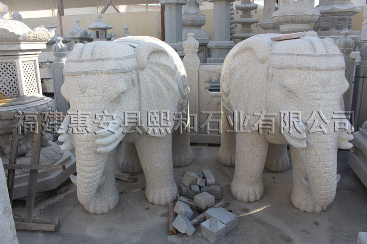 1.2米清代汉白玉石雕大象 鼻子上翘 规格多样 厂家直销 可订制