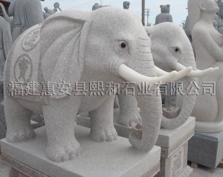 1.2米清代汉白玉石雕大象 鼻子上翘 规格多样 厂家直销 可订制