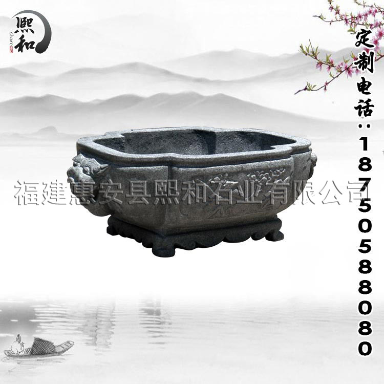 【厂家tg】椭圆形石雕鱼缸 方形水槽 精美雕刻 价格便宜 可定做