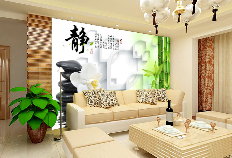 无缝墙布 墙纸 3D“静”沙发电视背景墙 壁画 个性定制 厂家