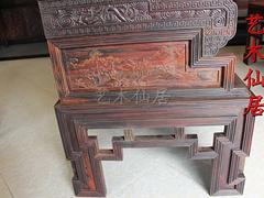 红木餐桌代理，莆田质量好的老挝大红酸枝餐桌桌面雕花九件套，就在艺木仙居红木家具