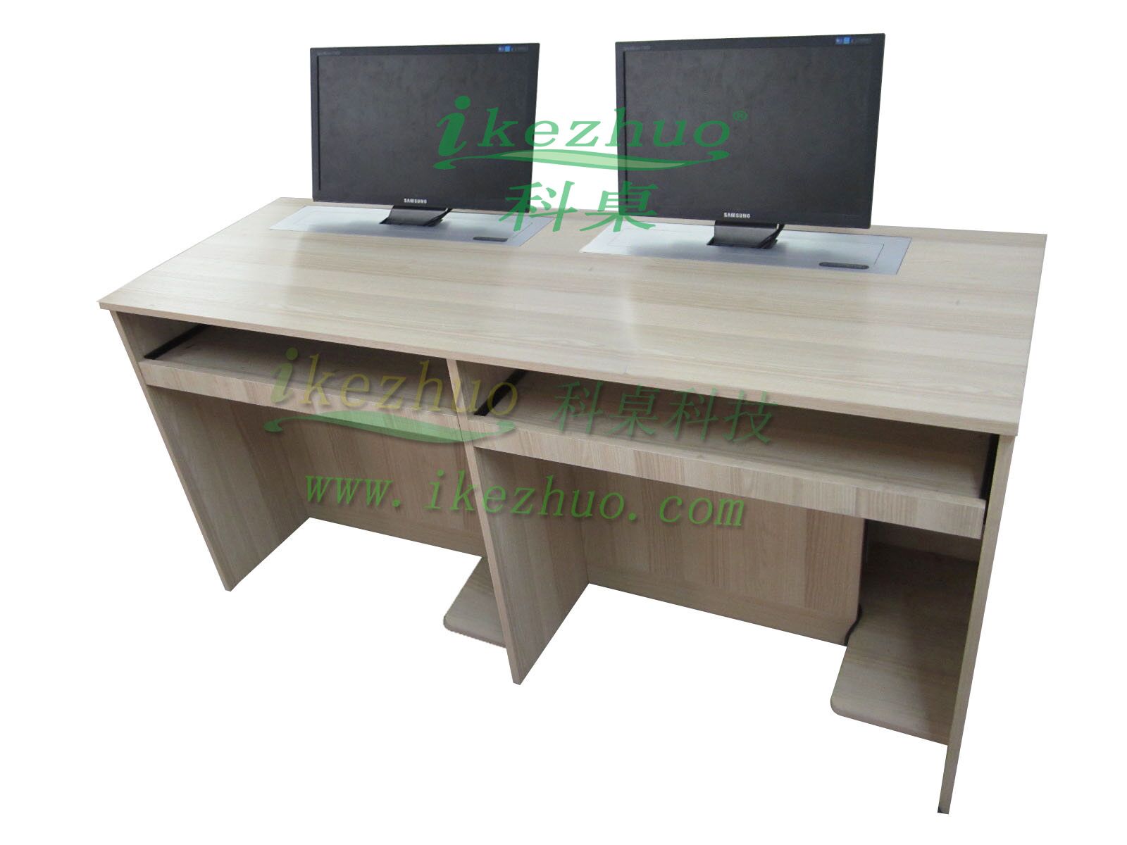 双人电脑升降桌 隐藏显示器电脑桌 电教培训升降桌