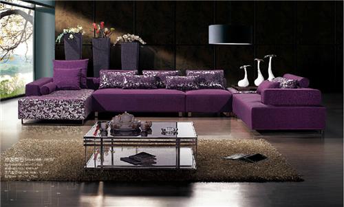 佛山亿思家具 典雅高贵紫色布艺转角沙发A011B