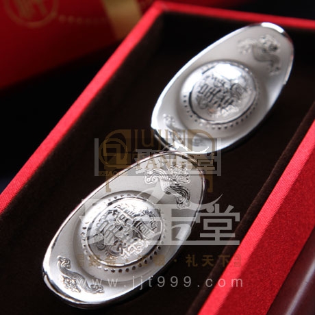 上海聚金堂贵金属纪念章定制-“龙凤呈祥”银元宝30克X2枚